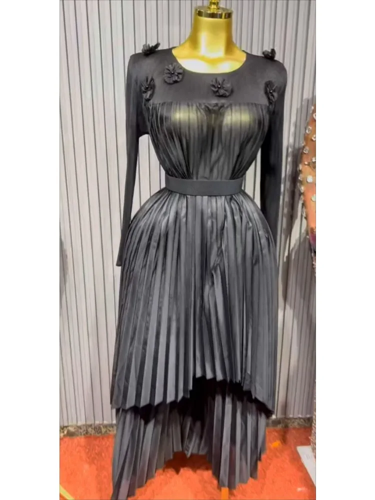 Miyake Pleats 2025 ฤดูใบไม้ผลิและฤดูร้อน Handmade ดอกไม้ลูกปัดตกแต่งกางเกงขากว้าง 2 ชิ้นผู้หญิงพรีเมี่ยมชุด