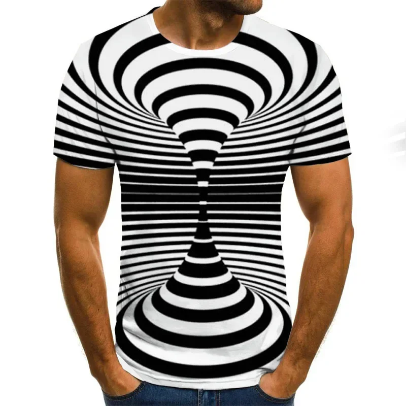 Summer 3D 3D 3D Pattern Men\'s New T-shirt Plus Size Loose fitting Retro Short Sleeve Fashion Funny O-Neck Top