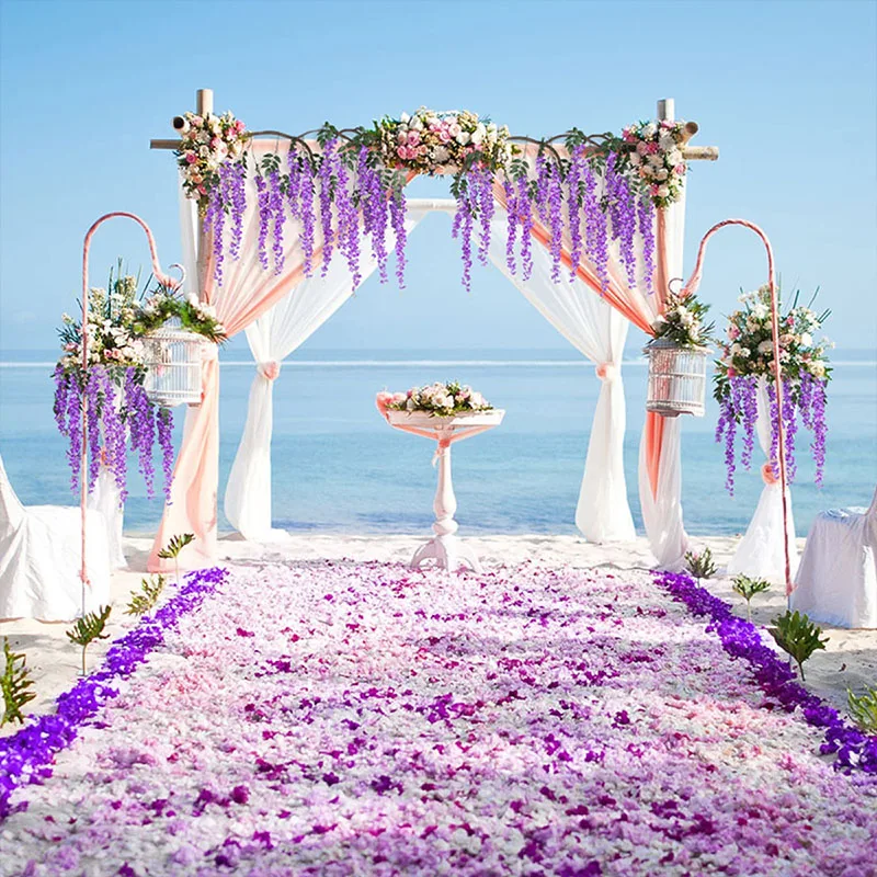 12 stücke Künstliche Glyzinien Blumen String Hängen Girlande Hochzeit Im Freien Garten Bogen Dekoration Home Party Decor Gefälschte Blume – Detail 5