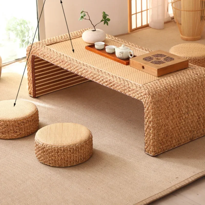 Rattan Tatami Tea Table Low Floating Window Balcony Sitting Table Minimalist Floor Table Handcrafted Woven Coffee Tables