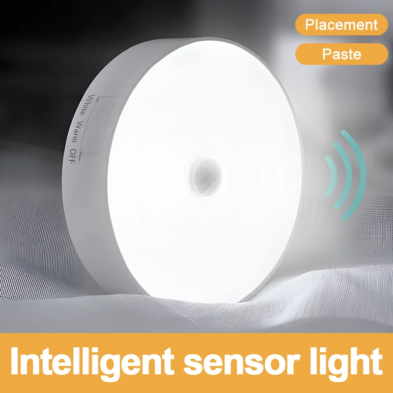 PIR Movimento Sensor LED Night Light, USB recarregável, sem fio Closet Lamp, armário de cozinha, armário, escadaria