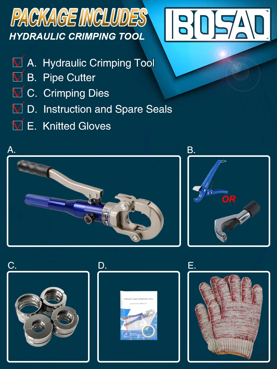 Hydraulic Pex Pipe Crimping Tools Pressing Plumbing Tools for Pex,Stainless Steel and Copper Pipe with TH,U,V,M,VUS,VAU jaws