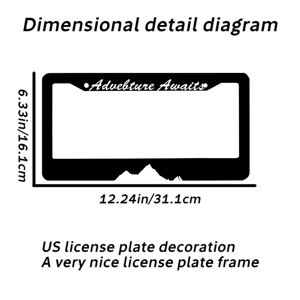 أسود مغامرة ينتظر نمط 2 حفرة إطار لوحة الترخيص مادة الألومنيوم 6x12 بوصة مع المسمار مجموعة هدية تزيين السيارة #3