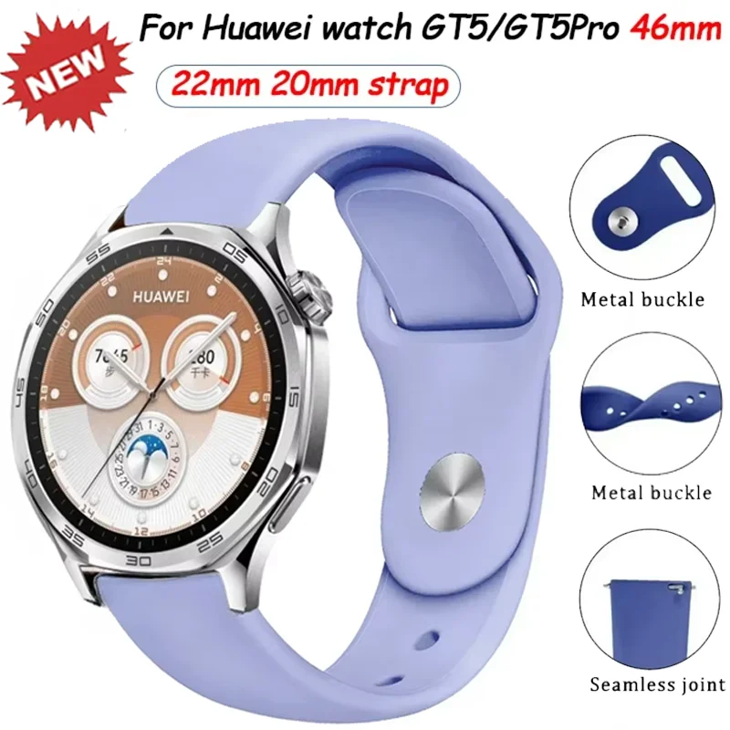 

22mm 20mm 18mm Silicone Strap for Huawei Watch GT5 46mm 41mm Sport Bracelet for Huawei Watch 4/GT4 3 2/GT5 Pro 42mm Accessories