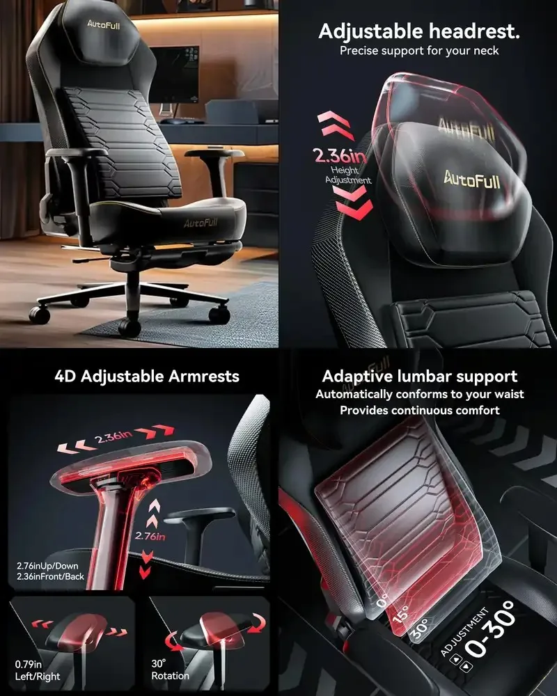 

Large & Wide AutoFull M5 Gaming Chair | Adjustable Arms, 160° Recline & Footrest for Home & Office