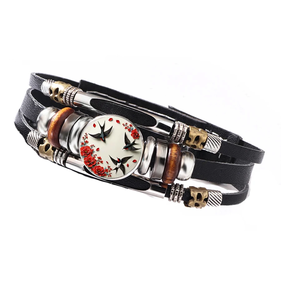 Popular Foreign Trade Symmetric Flying Swallow Flower Printed Bracelet Charm Elegant Daily Wear Oriental Gift Accessories
