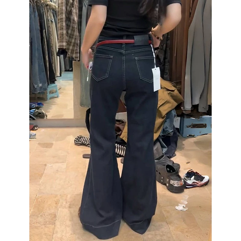 المرأة خمر وهمية قطعتين الجينز الأزرق الشارع الشهير Y2K واسعة الساق مستقيم جان عالية الخصر السراويل الرجعية مضيئة الدينيم السراويل