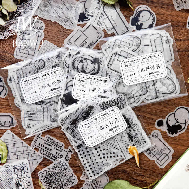 JIANWU-serie de registros nostálgicos, Material de etiqueta Vintage, pegatinas de papel tornasol translúcido, papelería creativa de decoración DIY,