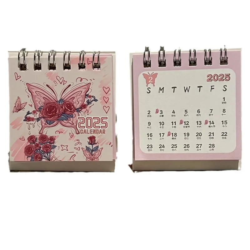 Calendario de mariposa 2025 Mini calendario de escritorio para estudiantes Ins Girl Heart Mini calendario de escritorio pequeño de alto valor