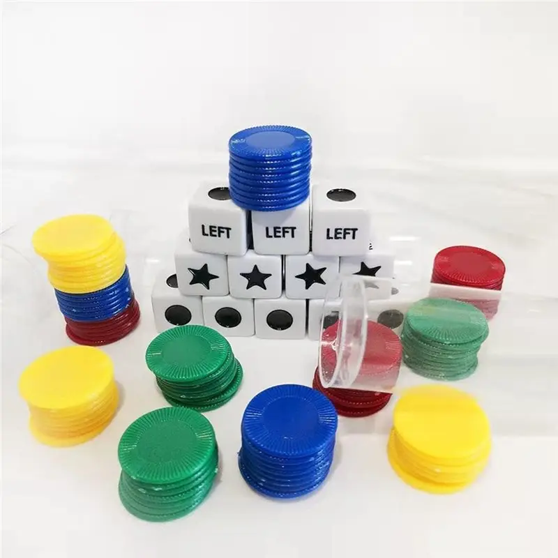 YSUN-Left Right Center Dice Game 4 Pack Prime Set Bundle With Five-Pointed Star Pattern For Family Home Party