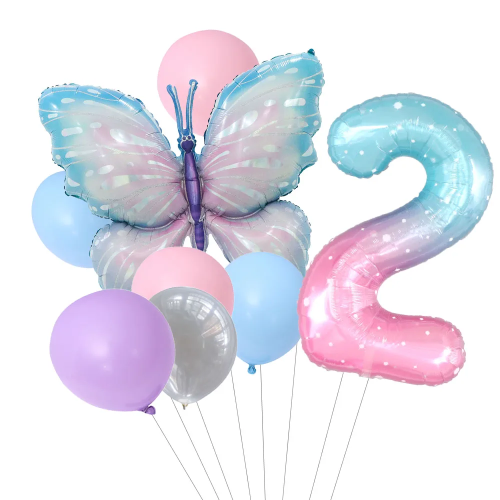 8pcs Butterfly Birthday Balloon 40inch Starry sky Gradient Number Balloon Baby Shower Helium Balloon Birthday Party Decor Globo