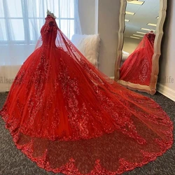 ANGELSBRIDEP Red Quinceanera Dresses With Cape Shiny Sequins Appliques Formal Birthday Party Prom Gown Vestidos De 15 Anos