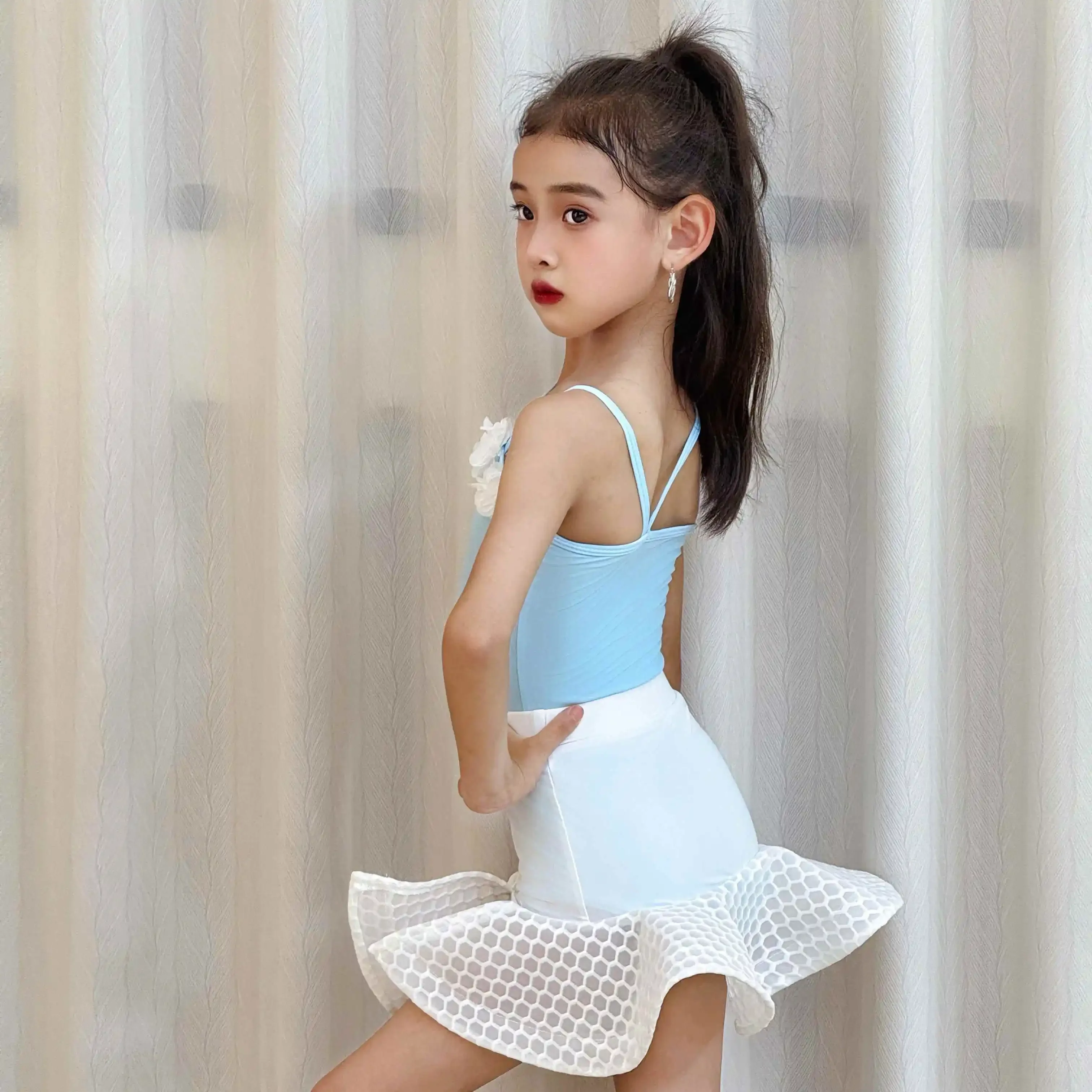 ファッションガールズサンバラテンダンス競技衣装子供ラテンダンス服子供社交ダンスパーティードレス