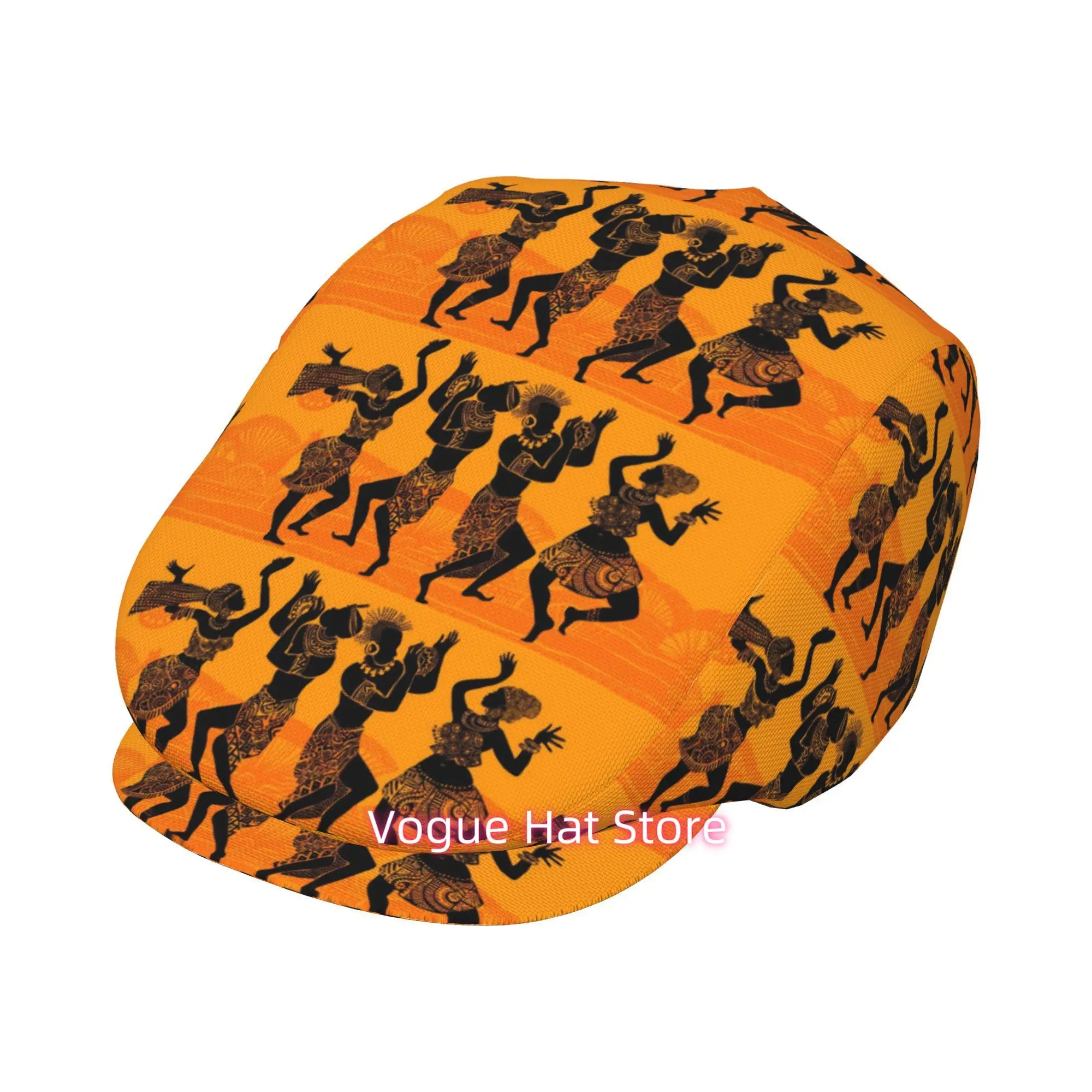 1pc Dynamic Silhouette of an African Dancer All-Over Printed Beret, Retro Newsboy Cap, Unisex, Essential Fashion Accessory for O