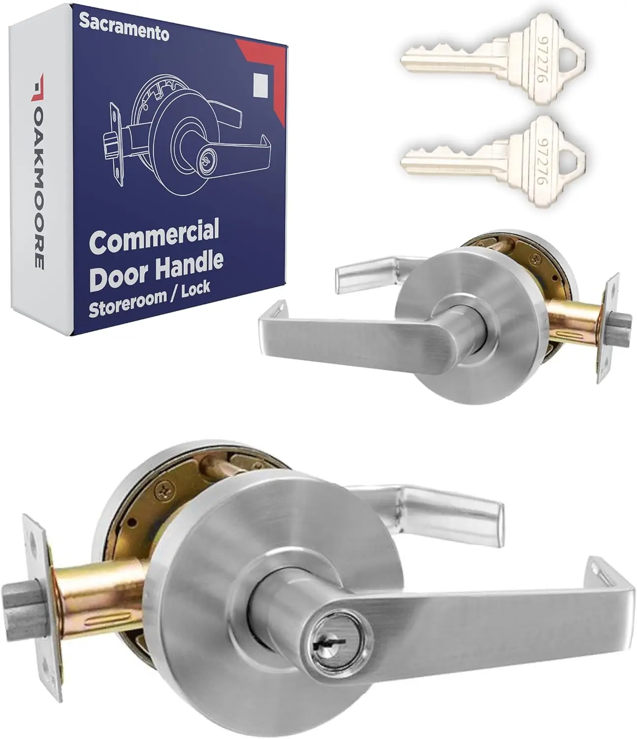 

Heavy Duty Commercial Door Handle with Storeroom Lock, Grade 2 Locks for Schools & Businesses, Nickel Finish, C UL ADA Compliant