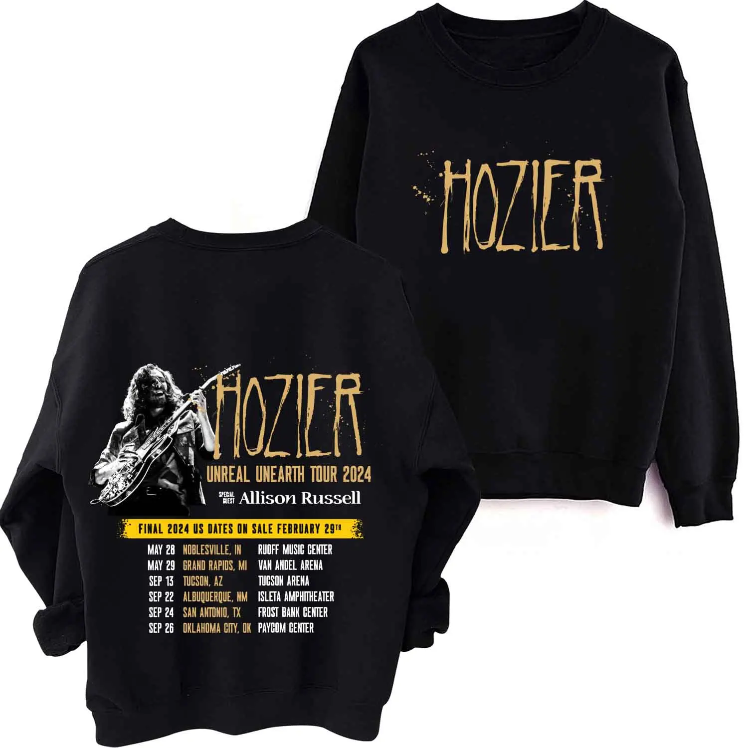 Hozier Unreal Unearth Tour 2024 O-Neck Long Sleeve Spring and Autumn Men Clothing Hoodies Women Printing Regular Casual