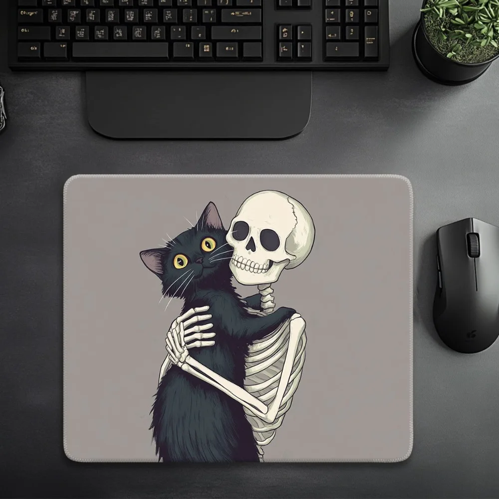 

The anti-slip rubber mouse pad with a cute skeleton hugging a black cat is an ideal choice for both home and office use