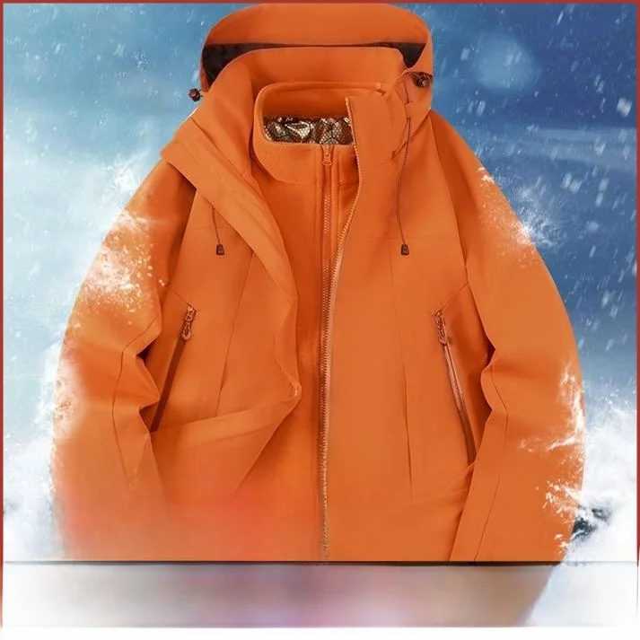 

High-End Outdoor aphene Heating Tee-In-One Hooded Jaet Men's Autumn Winter Windproof Waterproof Fce Lined Parka Coat