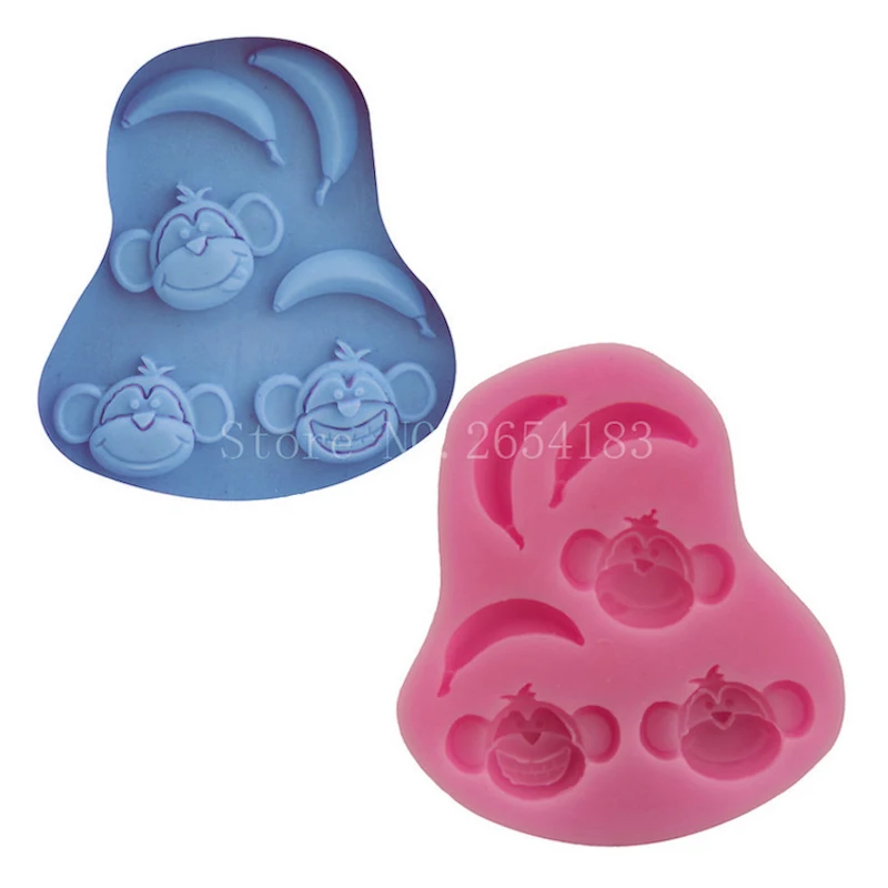 Animal Monkey Banana Silicone Fondant Cake Mold Cupcake Jelly Candy Chocolate Decoration Baking Tool Moulds Resin Art Available