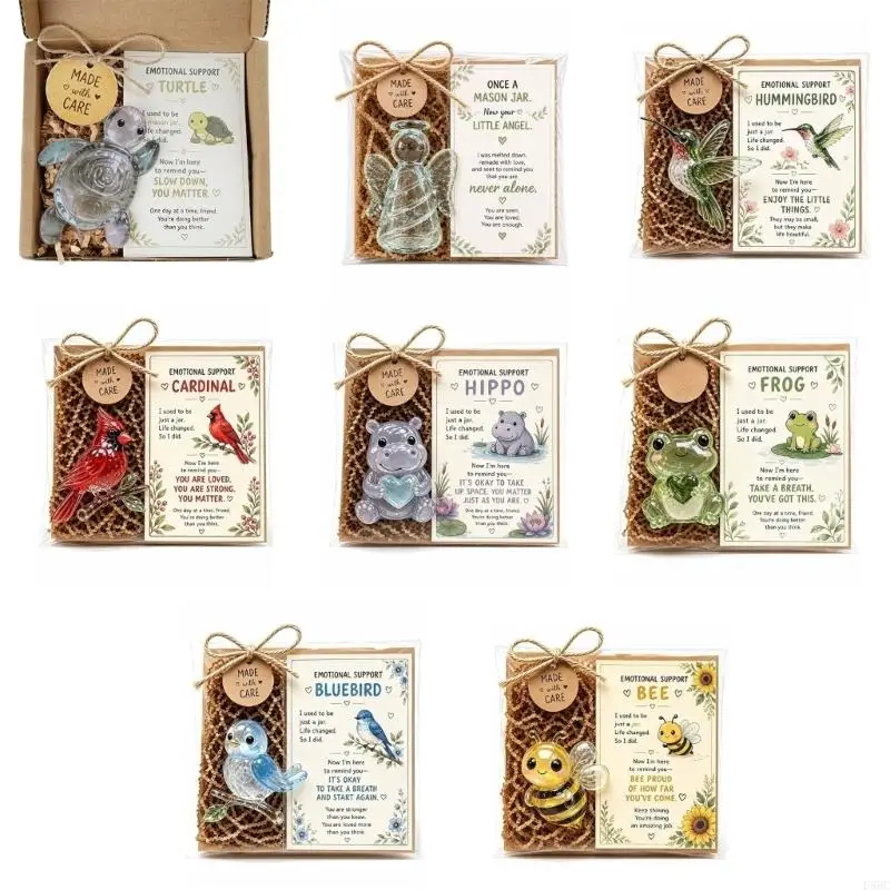  Animal Pocket Hug Miniature Glass Animal Figurine Encouragement Card for Desk