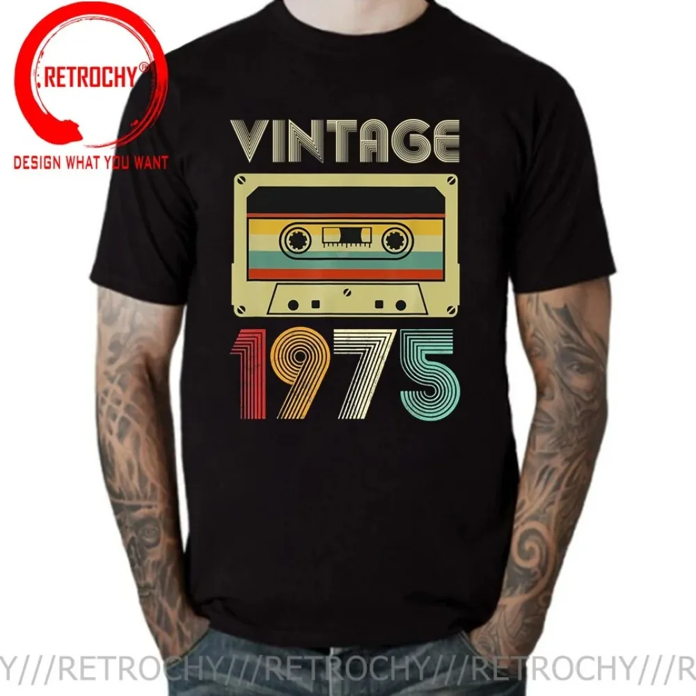 48TH Birthday Gift Vintage Made in 1975 48 Years Old Mixtape T Shirt Cassette Tape T Shirts Men Born in 1975 Male Black T-shirt