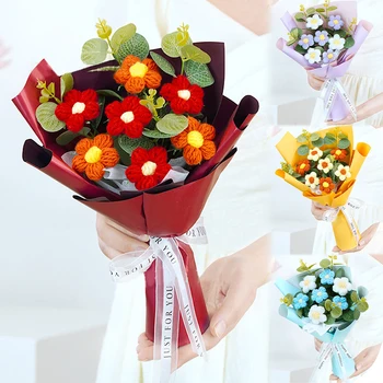 인조 크로셰 꽃 부케, 어머니의 날 졸업 꽃 부케 키트, 결혼식 손님용 선물 부케  Best5