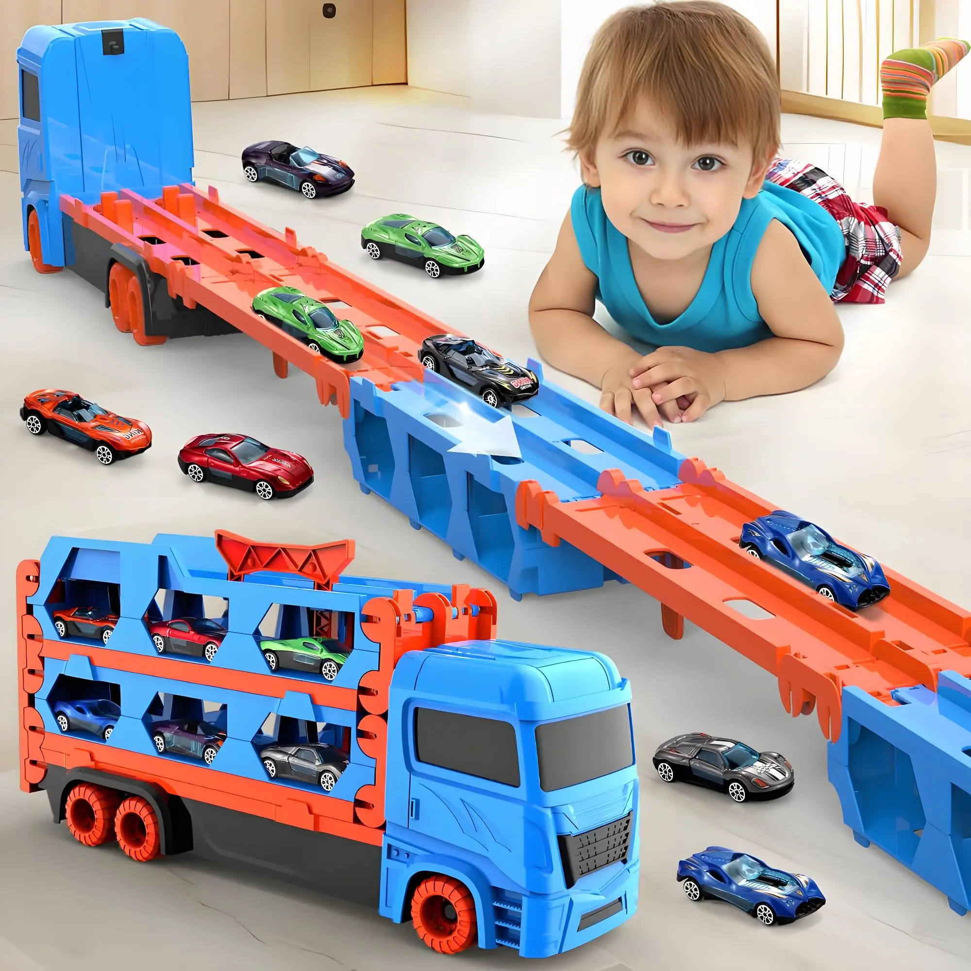 

Складной и портативный трехъярусный гоночный набор | В комплект входят 12 мини-гоночных машин. | Интерактивная игра для детей, мальчиков в возрасте от 3 до 7 лет.