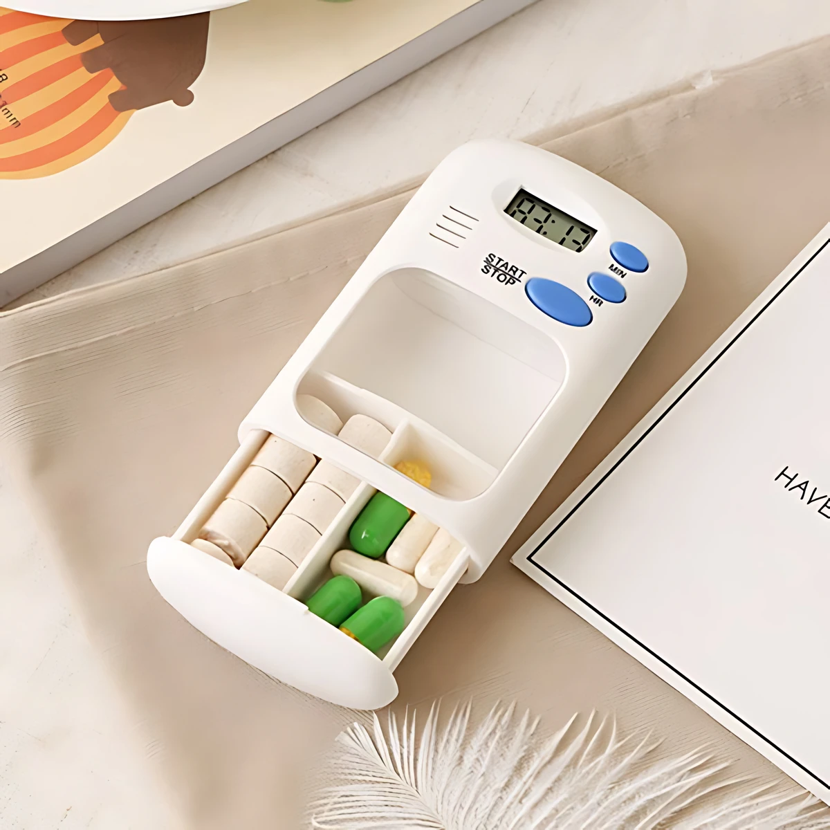 1PC Pill Reminder Medicine Dispenser, Small Pill Box Automatic Medication Dispenser with Alarm, Medication Aids, Pill Organizer