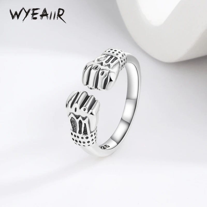

WYEAIIR 925 пробы Серебряное горячее Ретро фитнес кулак регулируемое Открытое кольцо для женщин Роскошные ювелирные изделия