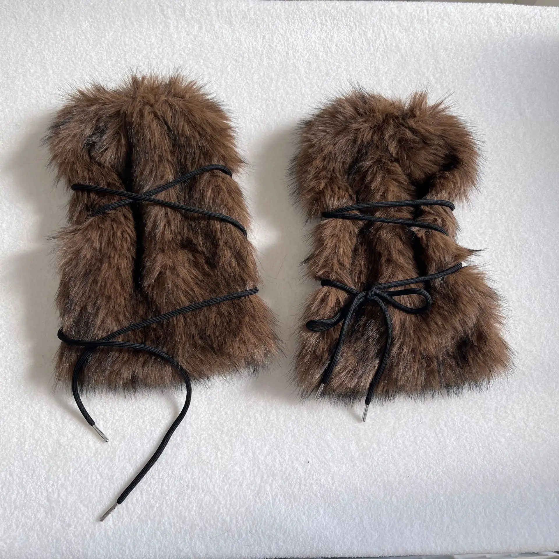Fluffy Faux Fur Leg Warmers Criss‑cross Bow Lace‑up Gothic Y2K Harajuku Winter Plush Leg Covers Party Daily Cosplay Wear view 5