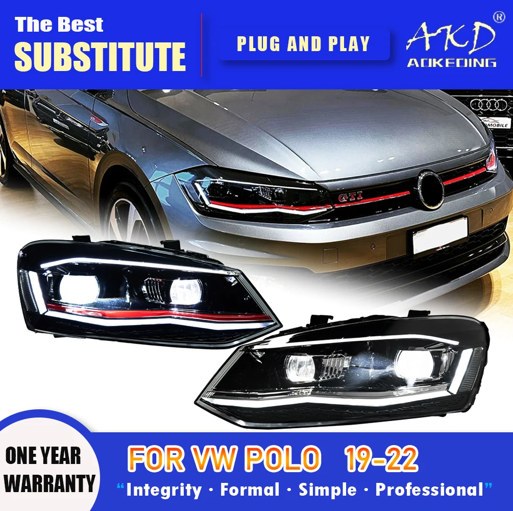 AKD Head Lamp for VW Polo LED Headlight 2019-2022 Headlights POLO DRL Turn Signal High Beam Angel Eye Projector Lens