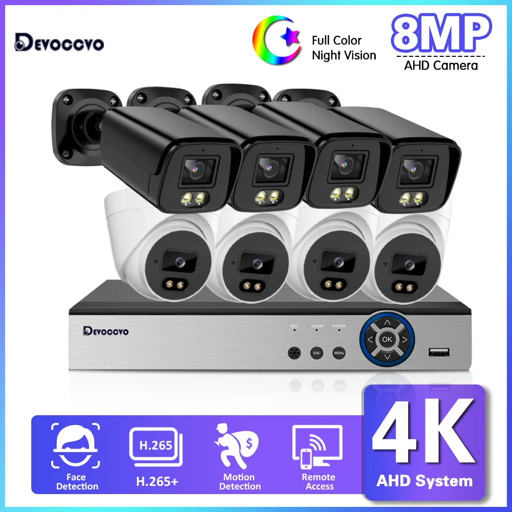 

4K CCTV Camera Security System Kit AHD 8CH DVR Kit XMEYE Face Detection BNC Camera Video Surveillance Kit Color Night Vision 8MP