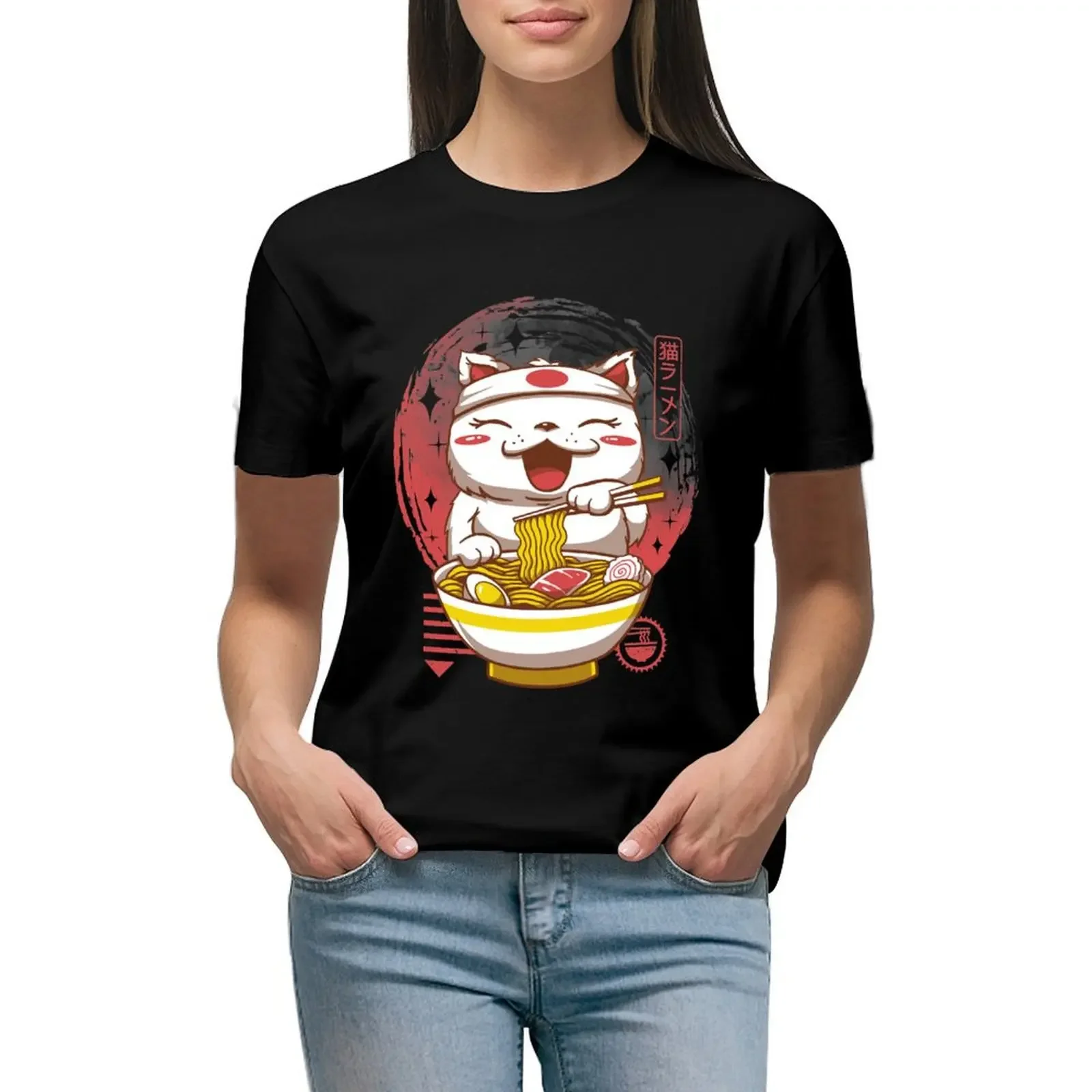 

Neko Ramen T-Shirt new edition plain hippie clothes customs t-shirts for Women pack