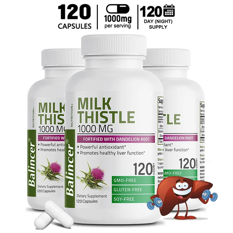 Milk Thistle Supplement, 1000mg Milk Thistle & Dandelion Root, Double Strength, for Healthy Liver Function, Natural Antioxidant