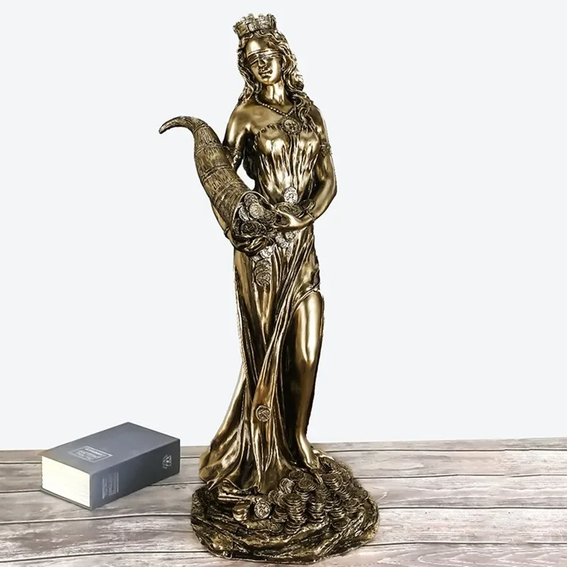 Fortuna Statue Goddess of FortuneVintage Blue Luck Sculpture Luck Decoration for Home Gift LightFigurine Ornament Fengshui Craft