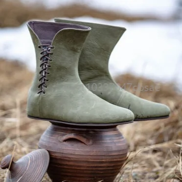 

Men Retro Medieval PU Leather Shoes Renaissance Lacing Ankle Boots Victorian Knight Cosplay Costume Boots For Halloween Carnival