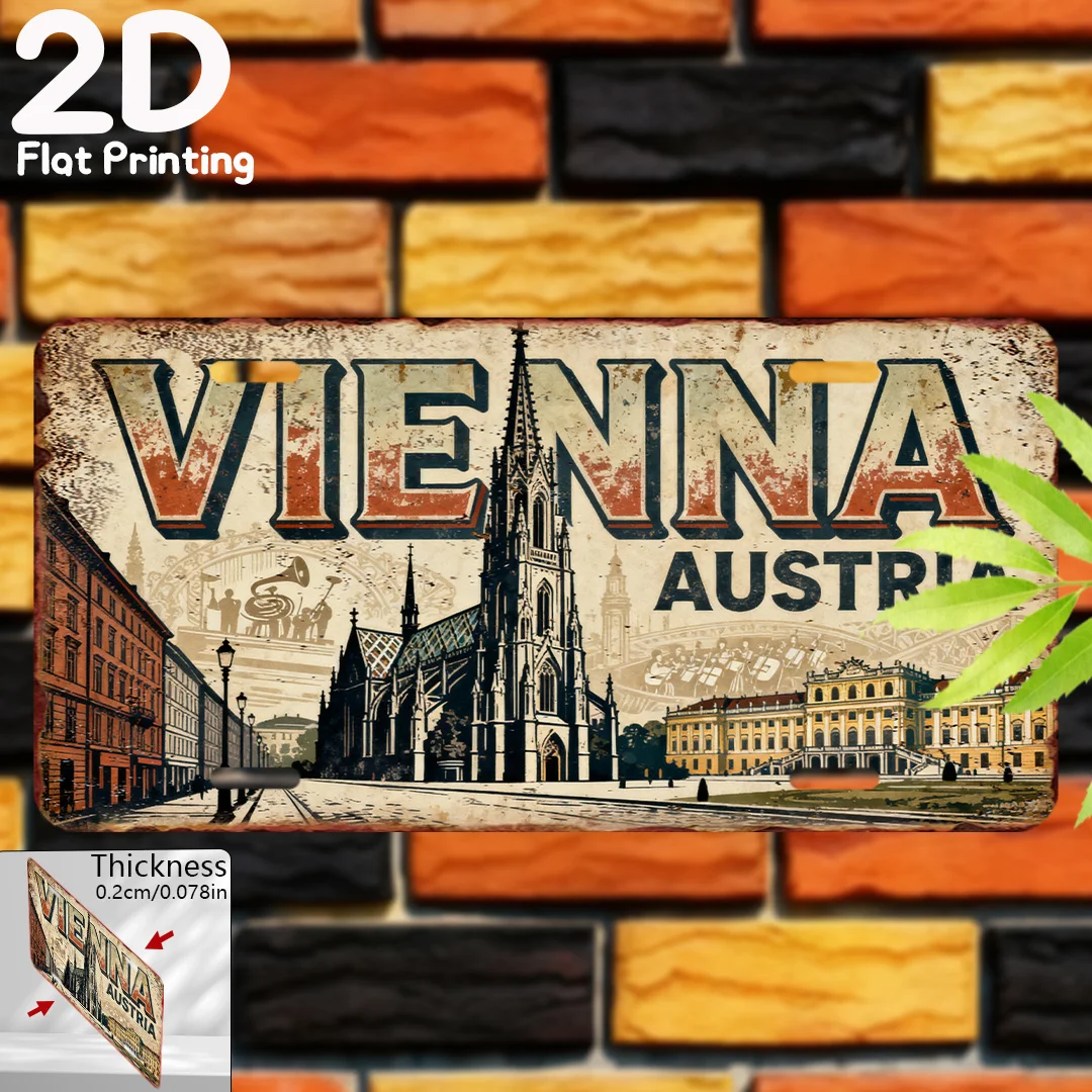 2D Flat - 2D Printed on a Flat Surface, Single Piece, Vintage Sign, Decorative Plaque And Ornament, Vienna City in Austria