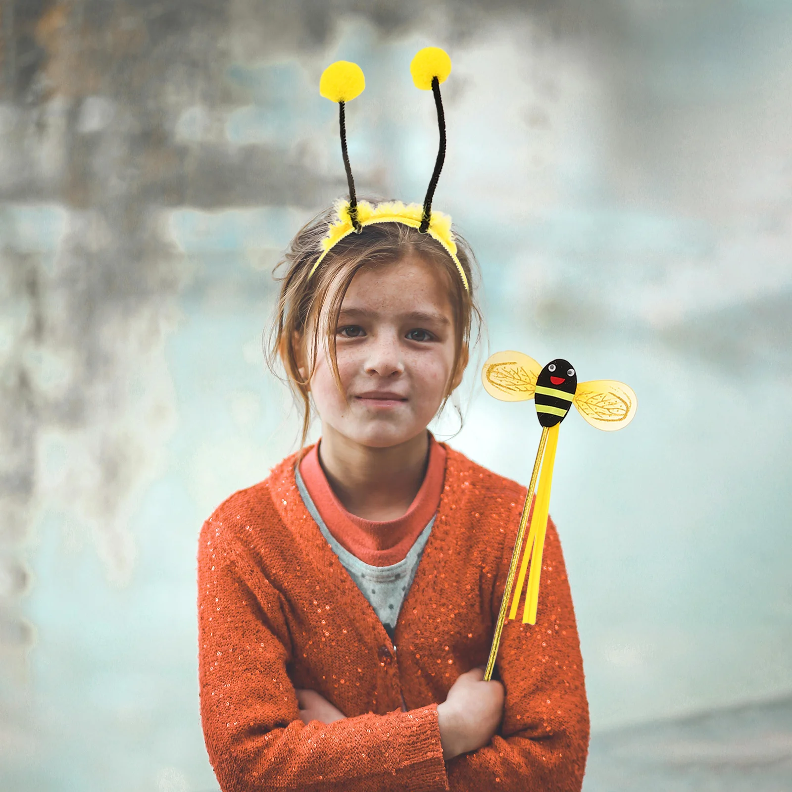 1Set Kids Bee Costume Kit Yellow Outfit Wings Headband Fairy Wand Birthday Party Pretend Play Dress Up Bee Costume Toddler