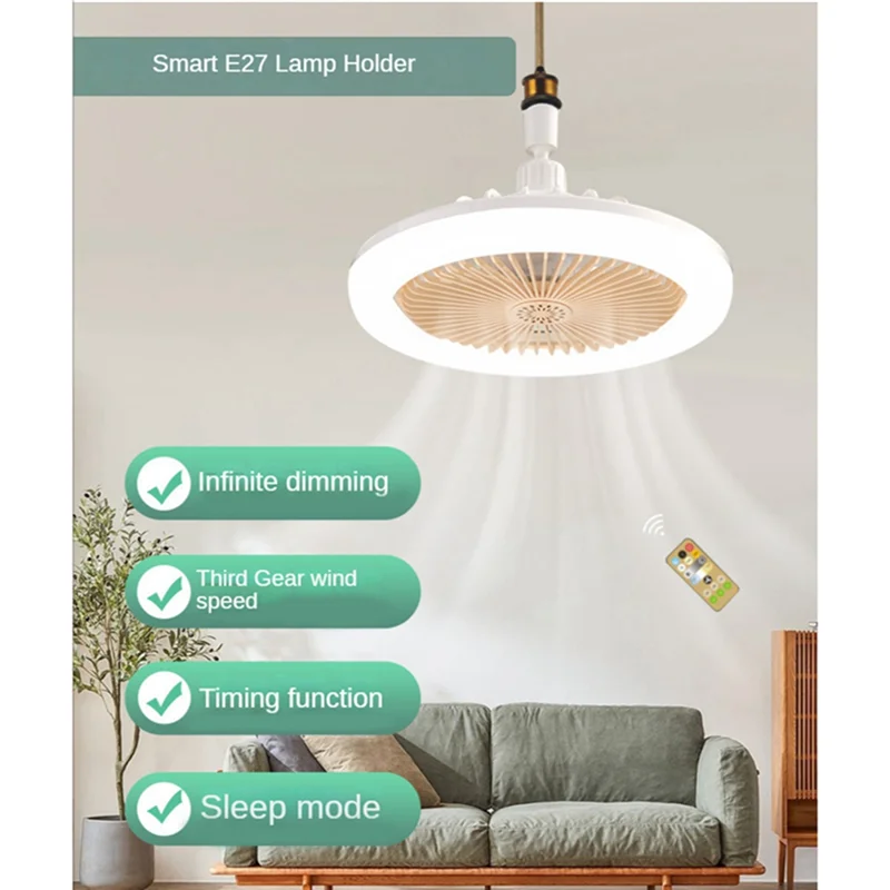 Decken ventilator mit Fernbedienung und Licht 30w LED-Lampen ventilator Smart Silent Decken ventilator E27 Konverter Basis Creme Farbe