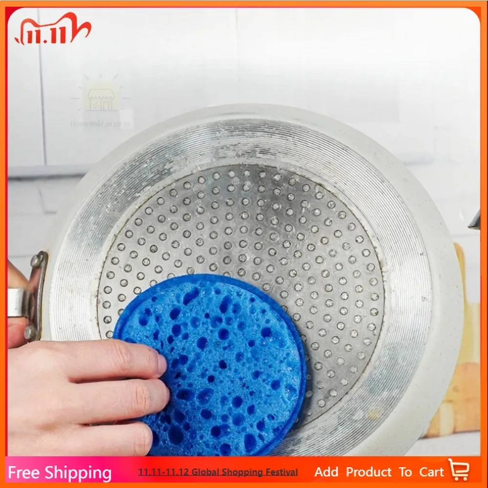 

5pcs High Density round Kitchen Dishwashing Sponge Soft Absorbent Rust Scouring Pad for Household Cleaning Pot Rubbing And Clean
