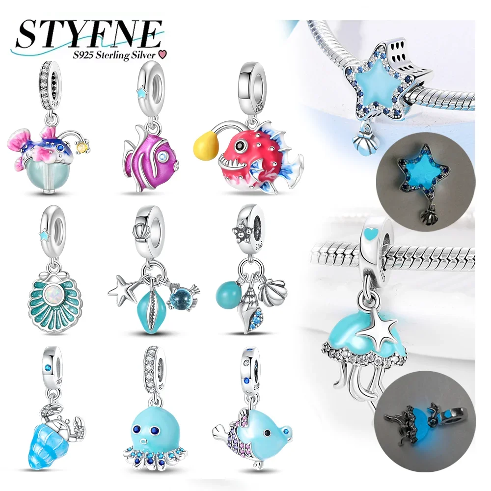 

Elegant 925 Sterling Silver Beads Ocean Luminous Series Lightfish Crab Seashells Starfish Charms for Women Bracelet Jewelry Gift