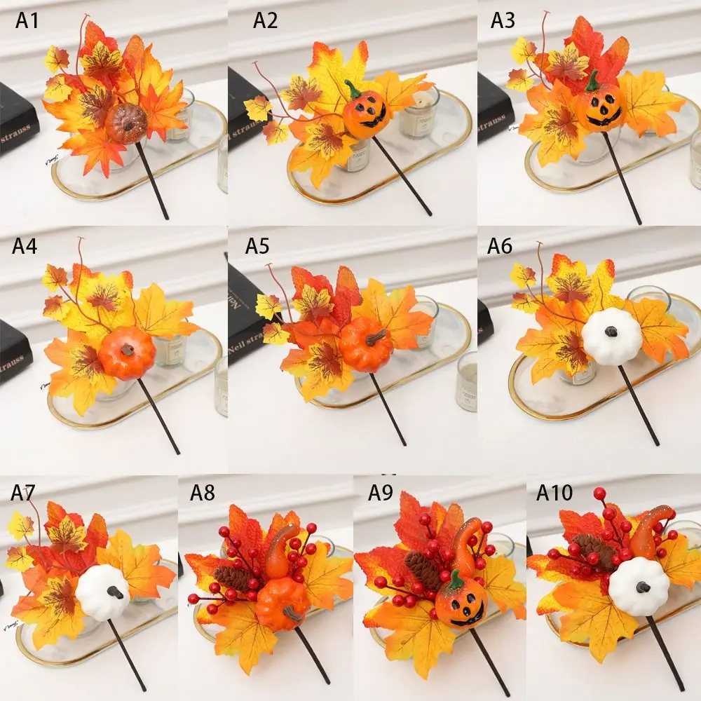 Artificial Maple Leaf Pumpkin Berry Branches Harvest Autumn Decoration Ornament Halloween Decor for Home Thanksgiving DIY Crafts