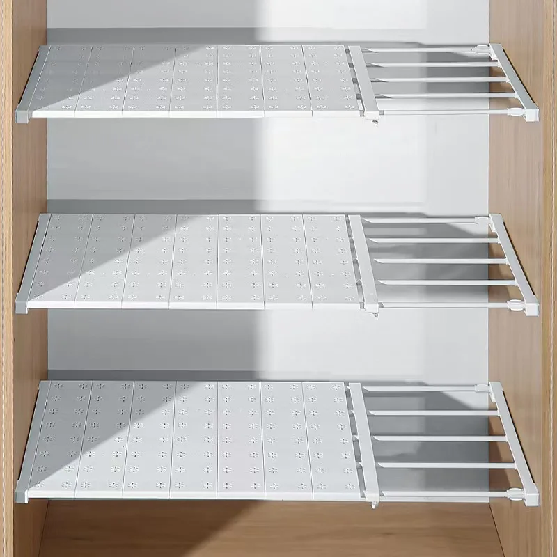 White Expandable Divider Punch-free Retractable Layers Board  for Wardrobe Kitchen & Bathroom Multi-Layer Storage Organizer