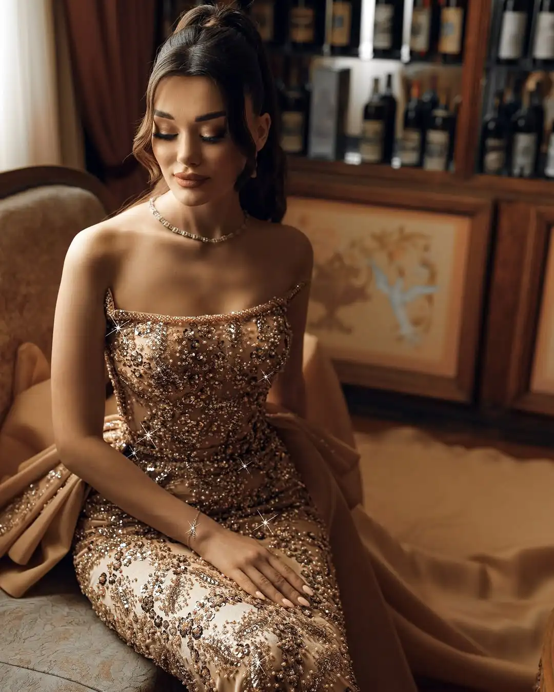 فساتين سهرة فاخرة بحورية البحر مطرزة بالكريستال من Ofherown، ذيل طويل بدون حمالات، فساتين حفلات موسيقية فاخرة مخصصة