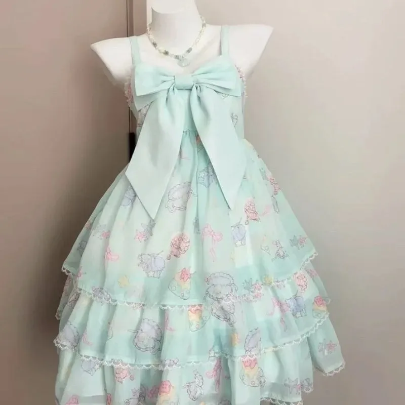 Summer Kawaii Sweet Japanese Lolita Mini Dress Y2K Vintage Off Shoulder Bow Jsk Cake Dress for Women Evening Party Lovely Outfit - view 6