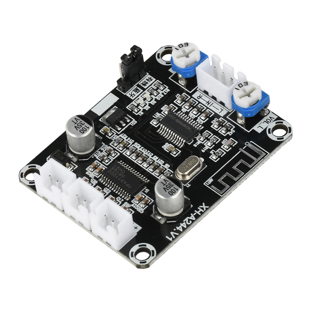 Modul Amplifier Audio Universal XH-A244, papan Amplifier Digital DC12-24V Saluran ganda 30W X 2