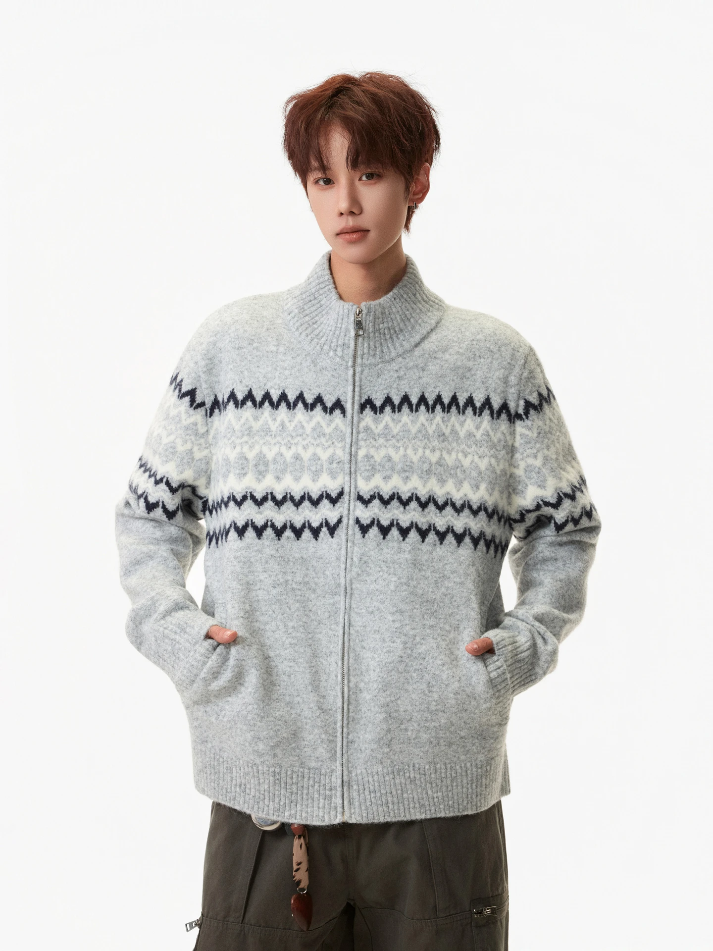 

Warm Knitted Zipper Cardigan Sweater f High Collar Men Women Lazy Sle Fce Island Autumn Winter Seasonal Outerwear