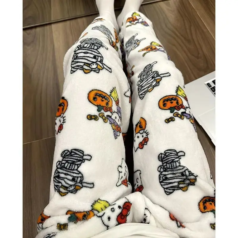 Sanrio gril Hello kitty Pants cotton kawaii Student Wide leg Cartoon casual Sleeping trousers leisure wear Home wear new style