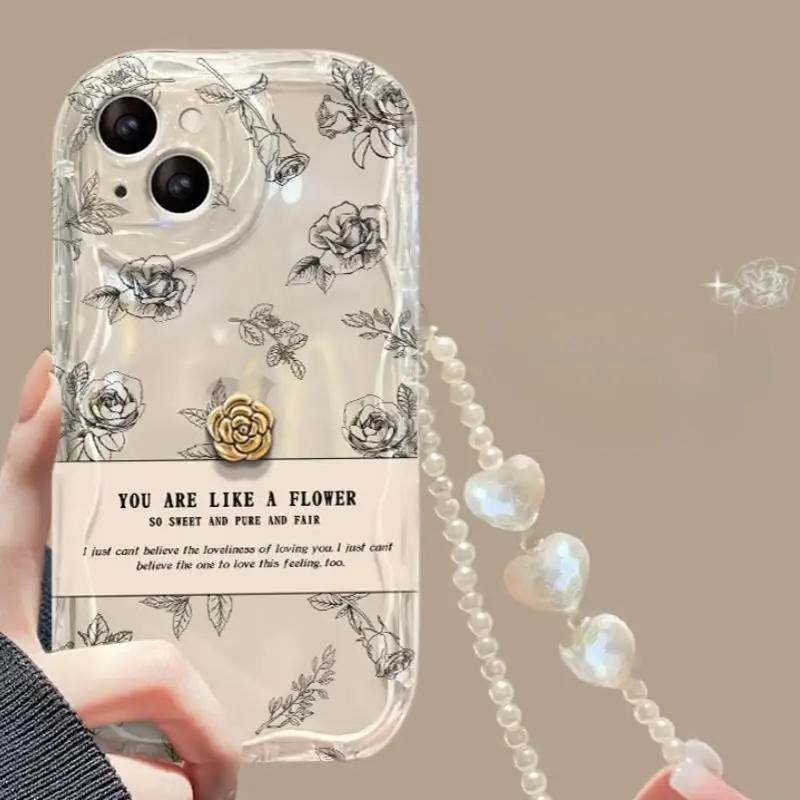 Korean 3D Bow Pearl Chain Case for Samsung Galaxy S24 S23 Ultra S21 Plus S20 FE A54 A34 A52 A53 A33 A35 A55 A14 M54 A23 A24 A32