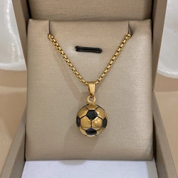Flashbuy Trend Soccer Football Pendant Stainless Steel Necklaces for Men Women Gold Color Thick Chain Necklace Sports Jewelry